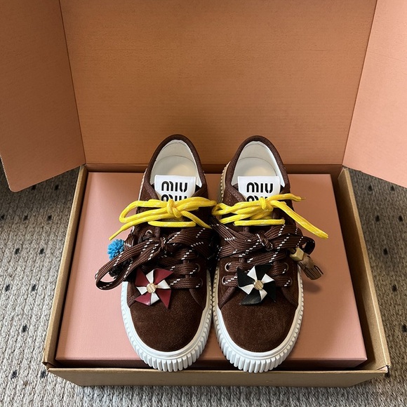 Miu Miu Shoes - Miu Miu Embellished Platform Sneakers (Caramel Color)